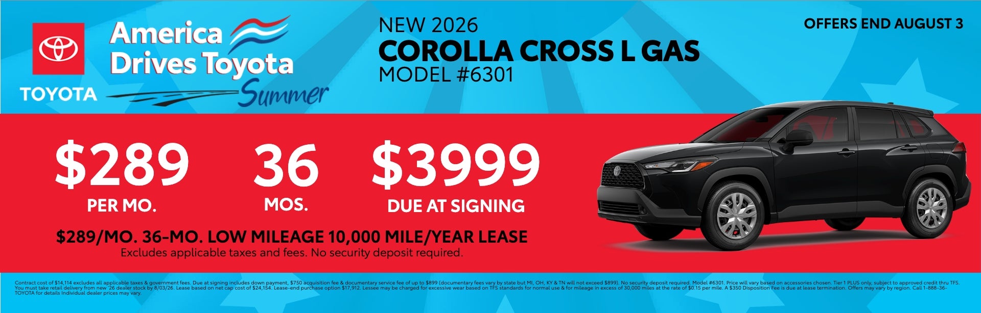 2026 Toyota Corolla Cross L lease offer at Toyota South