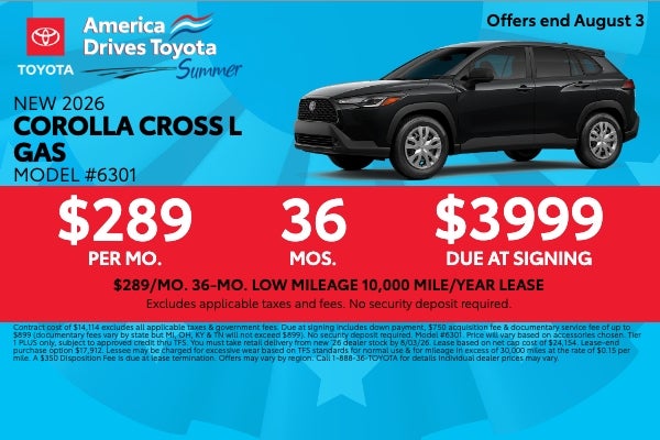 2026 Toyota Corolla Cross L lease offer at Toyota South