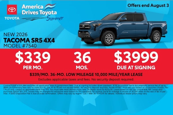 2026 Toyota Tacoma SR5 4x4 lease offer at Toyota South