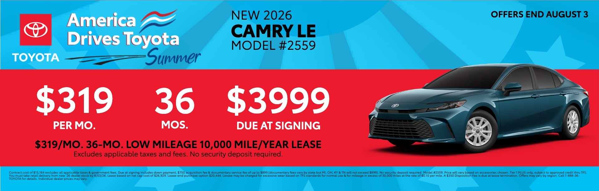 2026 Toyota Camry LE lease offer at Toyota South